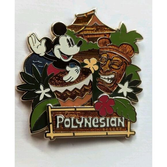 Disney Polynesian Resort Hotel - Mickey Mouse 3D Tiki Banging Drum Pin Drumming - Picture 2 of 5